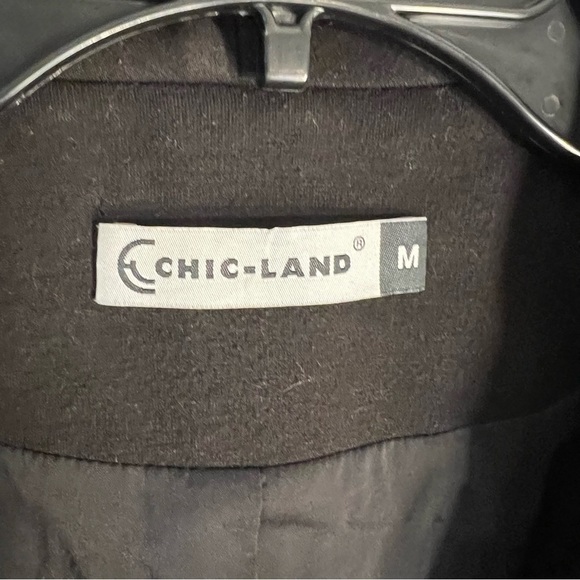 Rare Chic-Land Medium Professional Black 2 Button Blazer Zipper Pocket Square - Picture 8 of 12